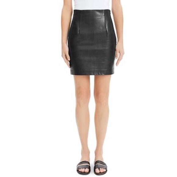 Theory Leather Wax Mini Skirt in Black. - Picture 4 of 7